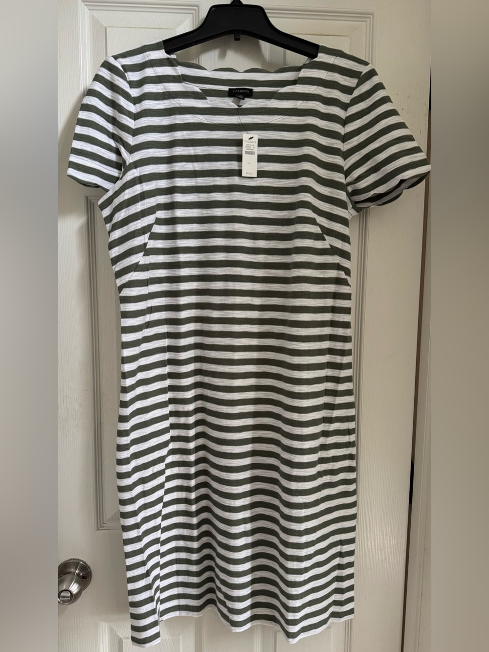 NWT Talbots Olive Green and White Striped Dress